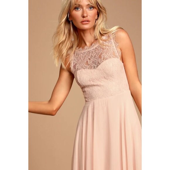 Lulus Size XS Divine Evening Blush Pink Lace Chiffon Maxi Dress NWT - Picture 2 of 10